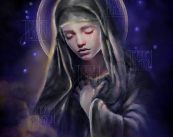 Our Lady of Sorrows - ©Tierra Jackson, 2024. Archival museum quality print, available in various sizes. Blessed Mother Mary.