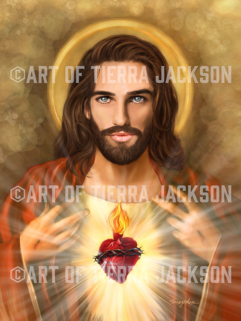 Sacred Heart of Jesus Original artwork by Tierra Jackson ©2018 Signed archival museum quality print, available in various sizes. image 1