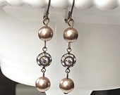 Pendientes Pearl Drop Bridal, Pendientes de Perlas champagne Cuelgan, Pendientes largos de perlas boda, Pendientes de champán, Pendientes de perlas Leverback