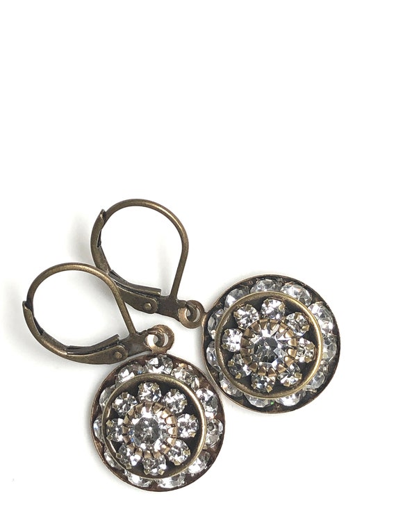 Art Deco Earrings Vintage Art Deco Jewelry Brass 1920s Jewelry Vintage Wedding Earrings Rhinestone Bridesmaid Earrings Bridesmaid Jewelry