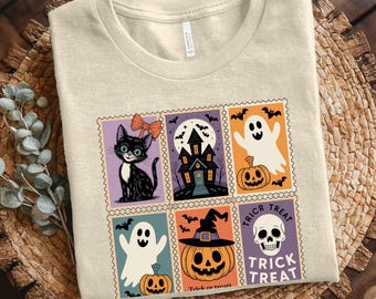 Retro Halloween Ghost Cat T-Shirt: Spooky Pumpkin Tee
