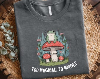 Zu magisch, um T-Shirt zu vermischen, niedliches Frosch-Pilz-Shirt, Cottagecore ästhetisches T-Shirt, wunderliche Natur-Grafik-T-Shirt, Fairycore Geschenkidee