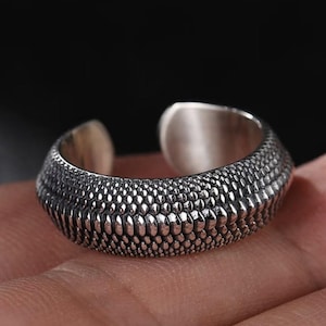 Dragon Scale Ring: Adjustable Sterling Silver Gothic Jewelry