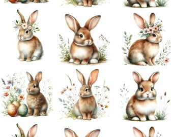 Bunnies With Flowers And Eggs