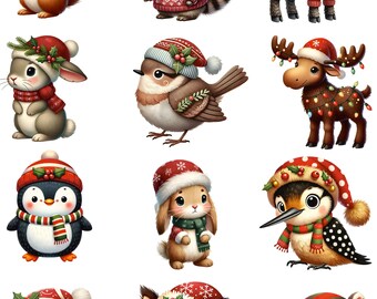 Animals with Christmas Scarf and Sweaters