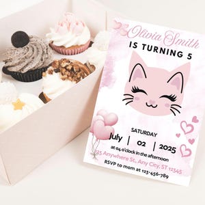Kitten Birthday Invitation Editable Cute Cat Girl Bday Party Invite Template Are You Kitten Me Right Meow Baby Pink Girl Instant Digital