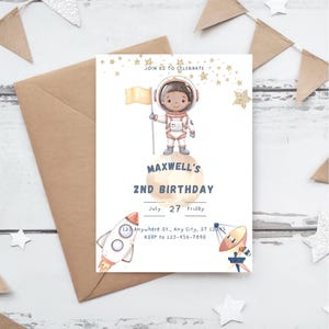 Editable Outer Space Birthday Invitation Template Planets Rocket Ship Astronaut Invitation Galaxy Invitation Outer Space Birthday Invitation