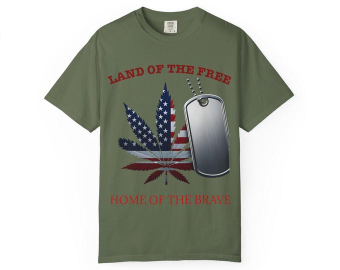 Patriotic Cannabis T-Shirt, Land of the Free Tee, Independence Day Shirt, Veteran's Day Gift, Unisex Graphic Tee, American Pride Apparel