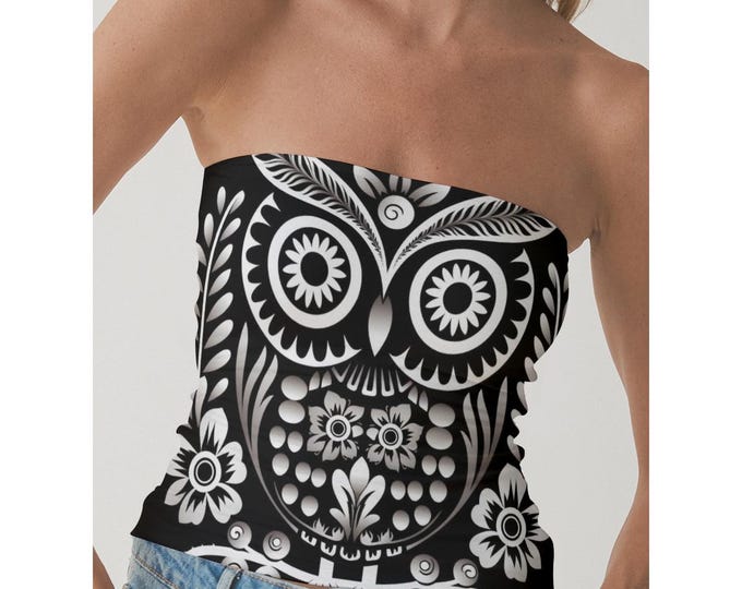Bold Strapless Tube Top – SheVibesAfterDark Y2K, Grunge, Retro, Gothic & Festival Crop Top for Women | All-Over Print Statement