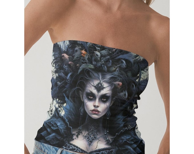 Bold Strapless Tube Top – SheVibesAfterDark Y2K, Grunge, Retro, Gothic & Festival Crop Top for Women | All-Over Print Statement