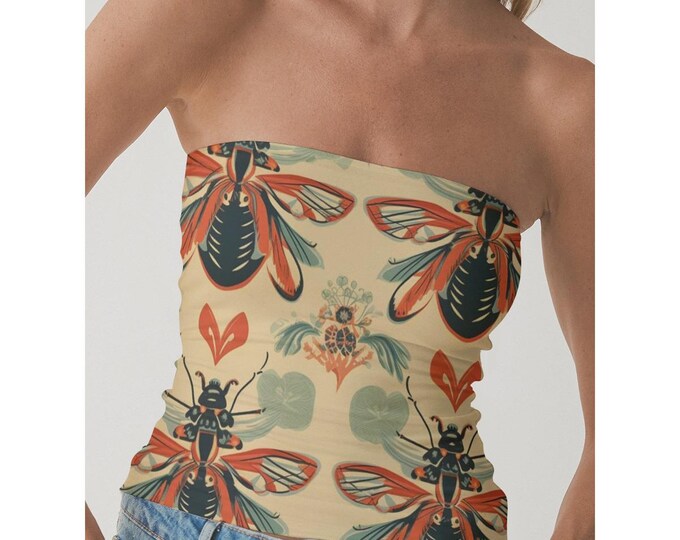Bold Strapless Tube Top – SheVibesAfterDark Y2K, Grunge, Retro, Gothic & Festival Crop Top for Women | All-Over Print Statement