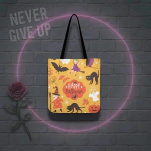 Single Life Halloween Tote Bag: Spooky Character Pattern, Orange Canvas