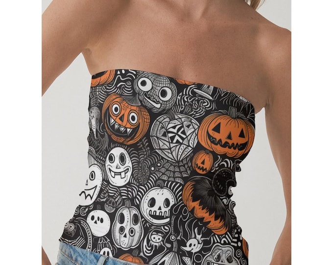 Bold Strapless Tube Top – SheVibesAfterDark Y2K, Grunge, Retro, Gothic & Festival Crop Top for Women | All-Over Print Statement