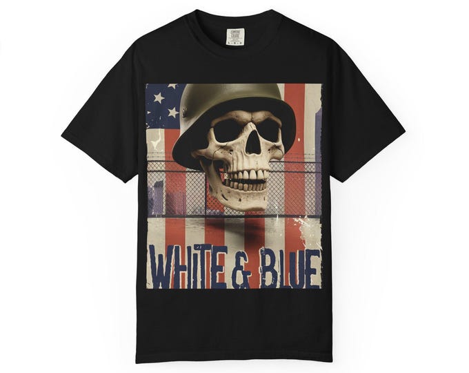 4th of July Patriotic Skull T-Shirt, Military Pride USA Flag Tee, Unisex Cotton Top for Veterans Day & American Pride Clothing
