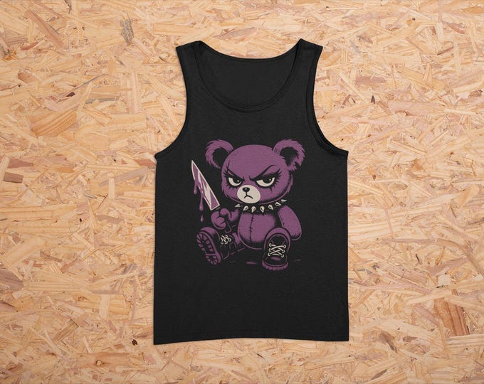 Grunge Purple Teddy Bear Tank Top, Y2K Aesthetic Shirt, Edgy Women's Tank, Cute Nah, Gothic Clothing, Rebel Girl Top