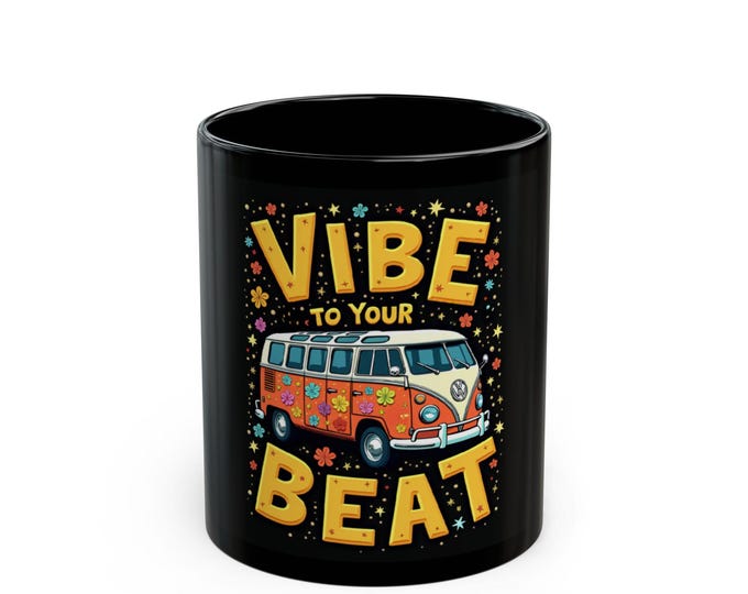 Mug,Colorful Retro Vibe Mug, Coffee Cup Gift, Camper Van Design, Music Lover's Drinkware, Pop Culture Coffee Mug, Fun Gift for Friends,