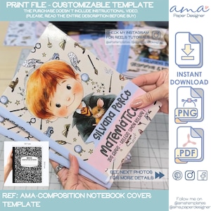 Może przedstawiać: Konfigurowalny szablon okładki zeszytu z ilustracją chłopca i myszy. Okładka zawiera tekst "Silvana Porco Matemáticas" i "2DO GRADO - COLEGIO SIMÓN BOLIVAR I". Zeszyt ma wymiary 19,7 cm na 24,8 cm.