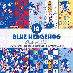 AMA Blue hedgehog Digital paper pack - Blue hedgehog– 10 Digital Scrapbooking Backgrounds 12"x12" 300 DPI | Commercial Use