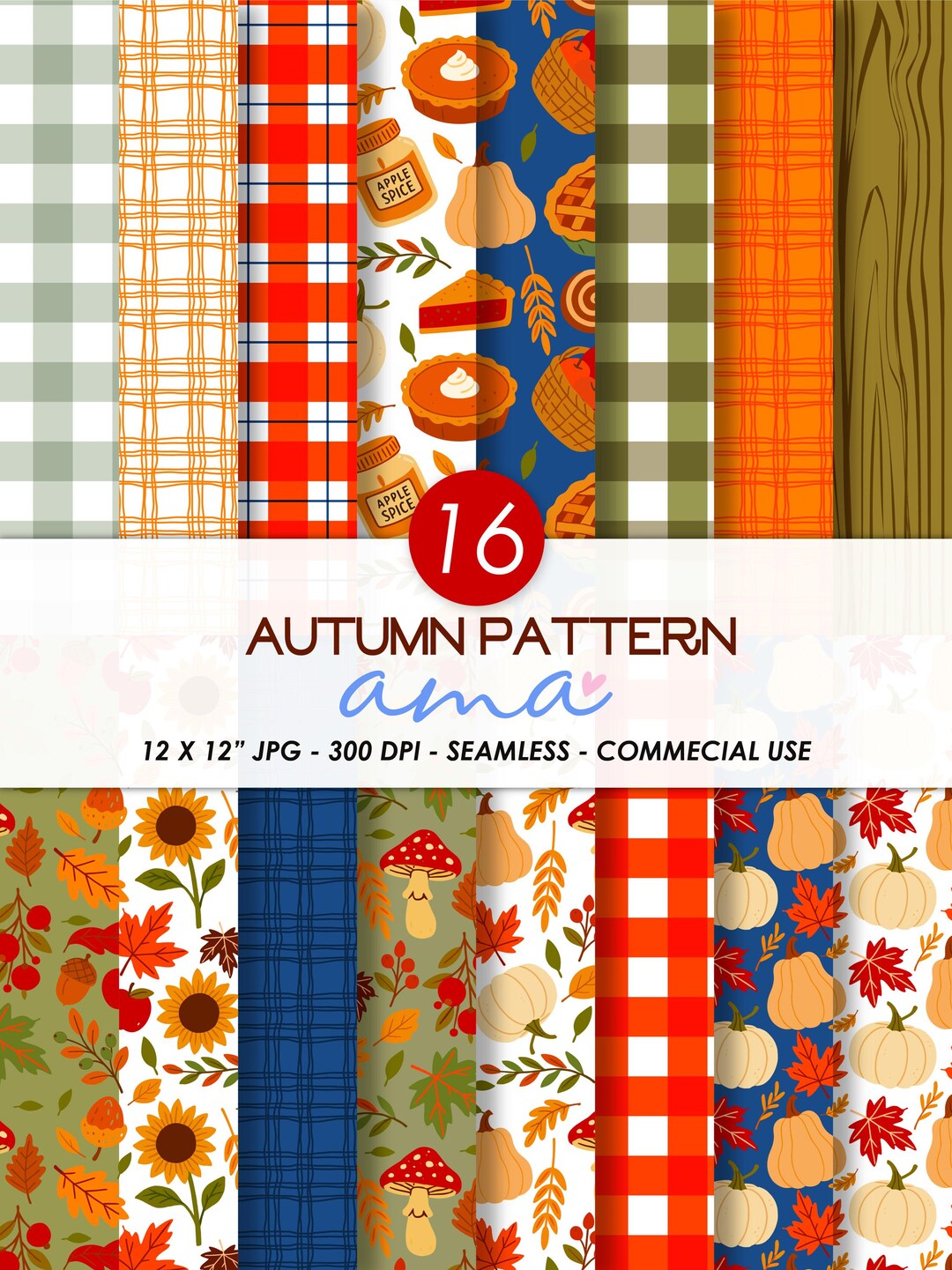 AMA Fall Digital Paper Pack - Autumn Clipart Paper – 16 Digital ...