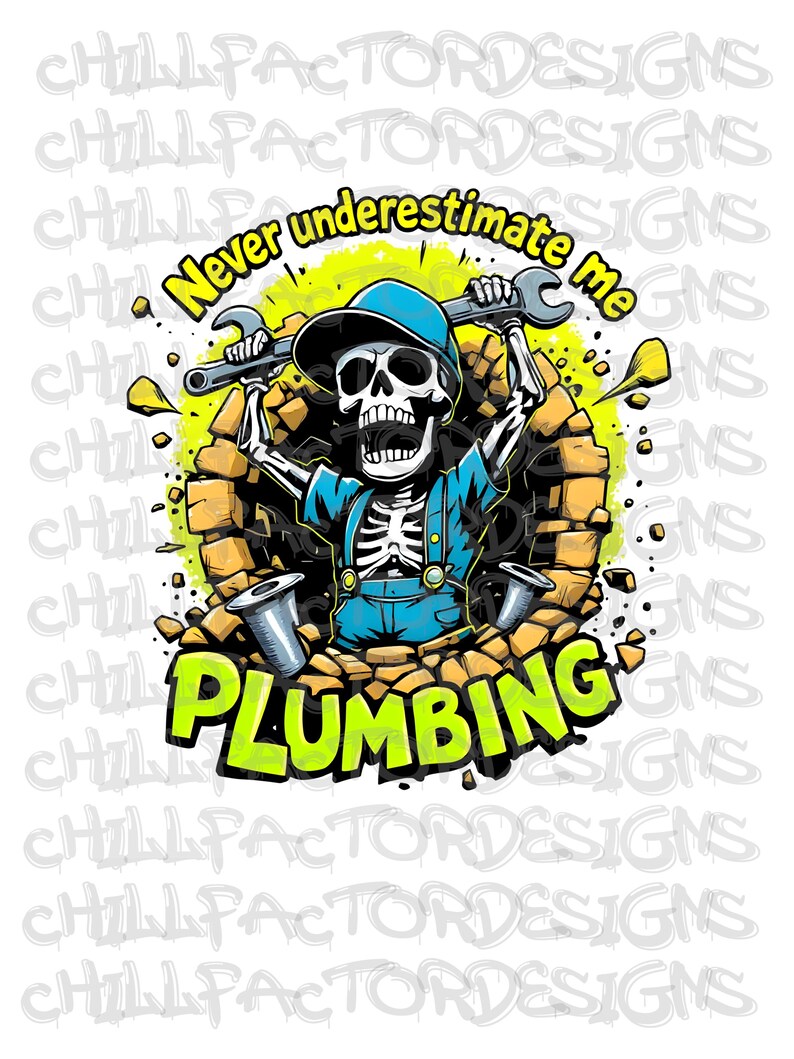 Funny Plumbing Skeleton Clipart Bundle, Plumber Cartoon PNG, Never ...