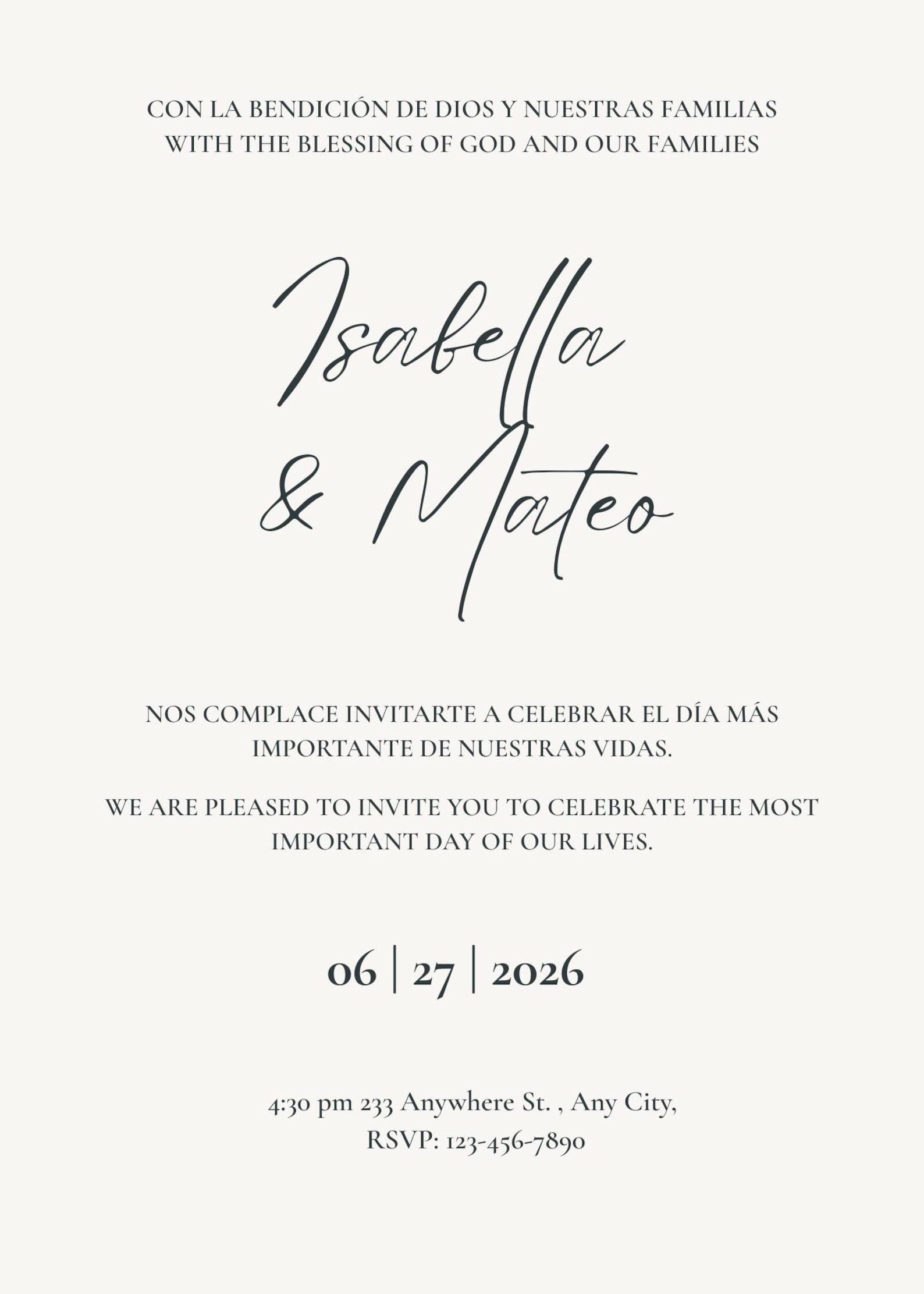Bilingual Wedding Invitation Template | Spanish & English Editable