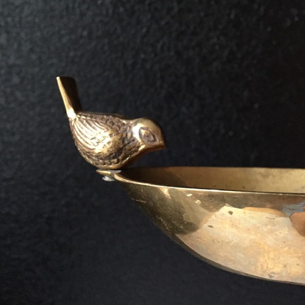 whimsical mid century modern solid brass bird bowl / trinket dish