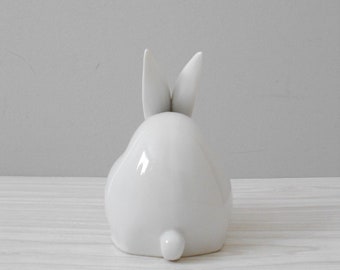 1960s vintage white ceramic bunny rabbit figurine // minimalist