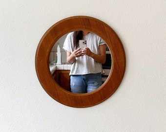 mid century modern round circle wood wall hanging mirror