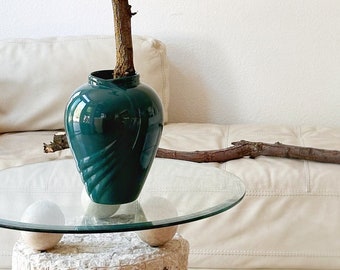 large 80s modern haeger green ceramic pottery flower vase | Art deco