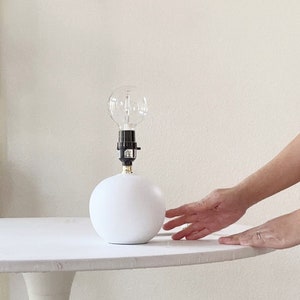 small mid century modern white ball table lamp / ceramic orb light
