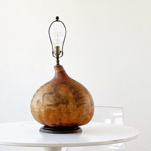 mid century carved natural gourd table lamp | tribal home decor