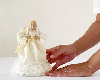 white Christmas blonde girl angel tree topper ornament | lighted