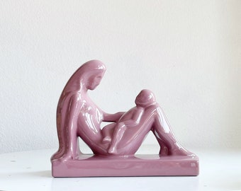 royal haeger pink large nude mother and child figurine sculpture / lady woman statue