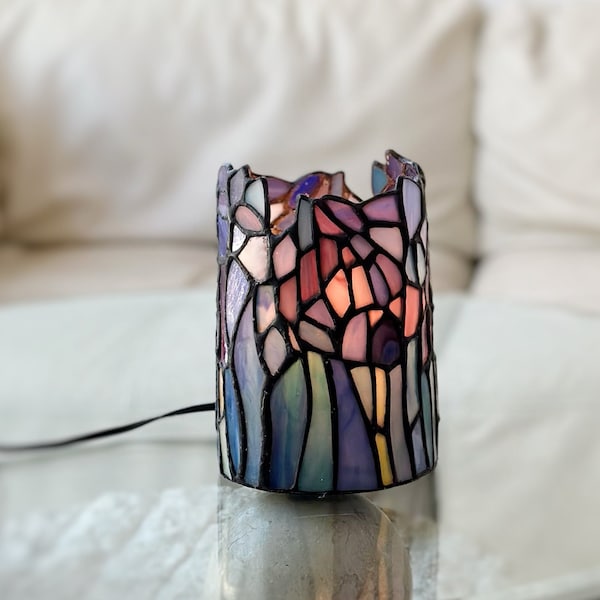 colorful stained glass night light plug in cord | accent table lamp