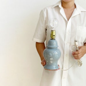 80s revival light blue ginger jar shaped ceramic table lamp | small