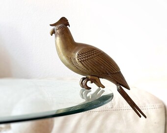 mid century modern solid brass parrot figurine sculpture | tropical decor