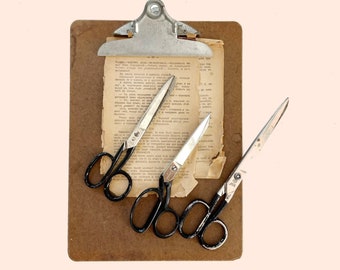 old vintage metal retro 1960s black industrial school office scissors / single pair