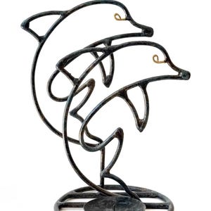 postmodern dolphin metal wire art candleholder - dolphin figurine sculpture