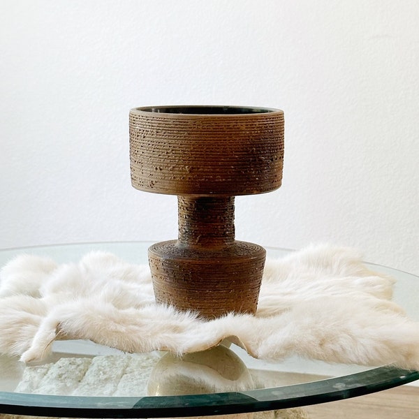 Studio Art Pottery Planter Pot MCM Bonsai Ikebana Japanese Vase Textured Ribbed