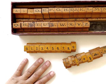 Antique Wooden Rubber Alphabet Number Stamps Collection Set