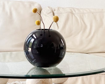 small postmodern navy blue orb sphere ceramic vase / flower pot