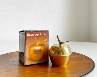 mid century modern solid brass apple ringing bell paperweight | gift for teacher