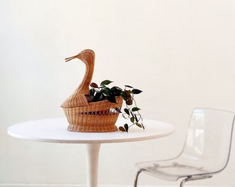life size boho woven wicker bird swan duck basket planter / sculpture