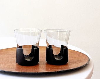 retro black corning glas snap coffee cup mug set | cup insert holder | gift coffee lover