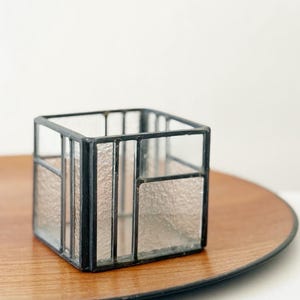 prism square clear glass box candleholder / tealight centerpiece