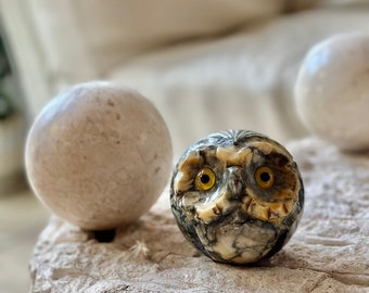 mid century modern carved alabaster owl figurine | stone bird statue