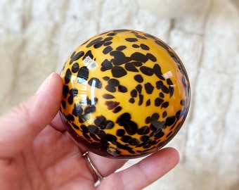 speckled yellow orange glass ball globe office paperweight | cheetah spots