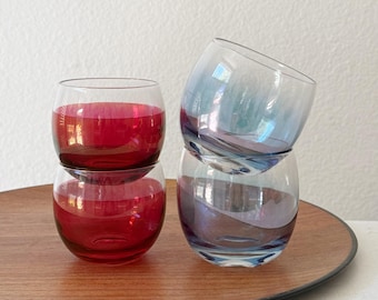 mid century pink purple roly poly cocktail brandy glass set / gift barware