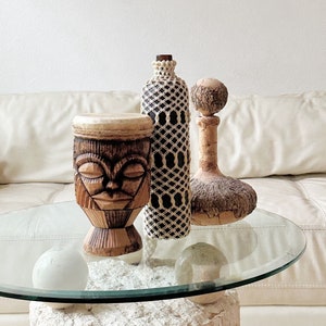 African hand carved wooden face drum | Tribal Africa Folk Art