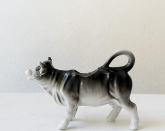vintage German black and white porcelain cow milk creamer
